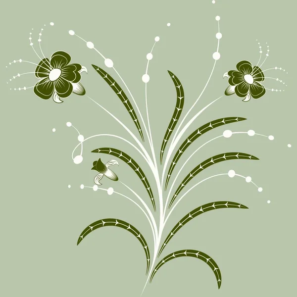 Κλάδος Αφηρημένα Πράσινα Λουλούδια Και Φύλλα — Διανυσματικό Αρχείο