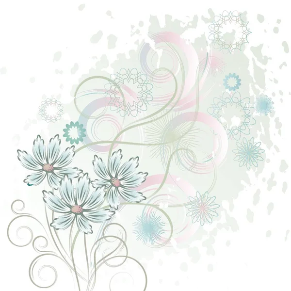 Bílé Grunge Pozadí Abstraktní Modré Květy Větve — Stockový vektor