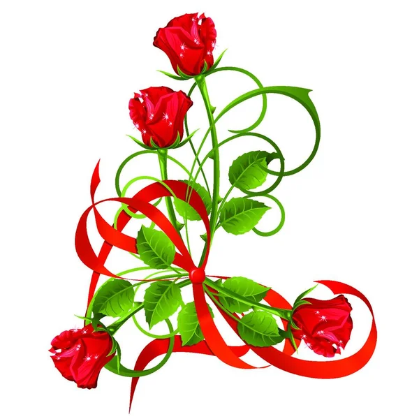 Ramo Rosas Rojas Lazo — Vector de stock