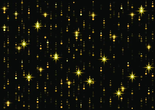 Sparkling Golden Rain Background Falling Starry Lights Black Αφηρημένη Διανυσματική — Διανυσματικό Αρχείο