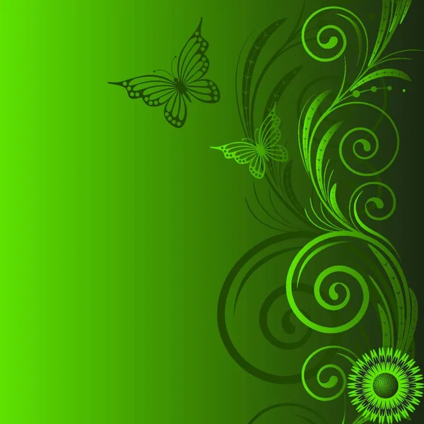 초록색 소용돌이와 나비로 뒤덮인 — 스톡 벡터