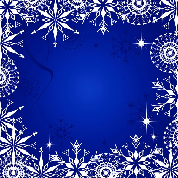 雪の結晶と霜のパターンと濃い青のグランジの背景 — ストックベクタ