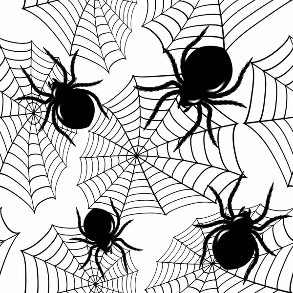 万圣节前夕 黑蜘蛛和蜘蛛网天衣无缝 无论大小都可以复制和缩放 — 图库矢量图片
