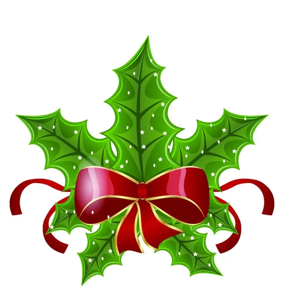 Illustration Weihnachten Stechpalme Beerenzweige Und Bogen Isoliert Auf Weißem Hintergrund — Stockvektor