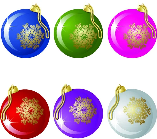 Set Six Christmas Balls Different Colors — Stock Vector