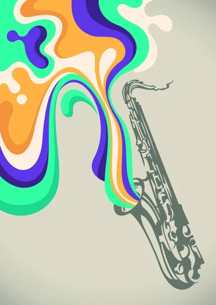 Saxofoon Met Vloeibare Abstractie — Stockvector