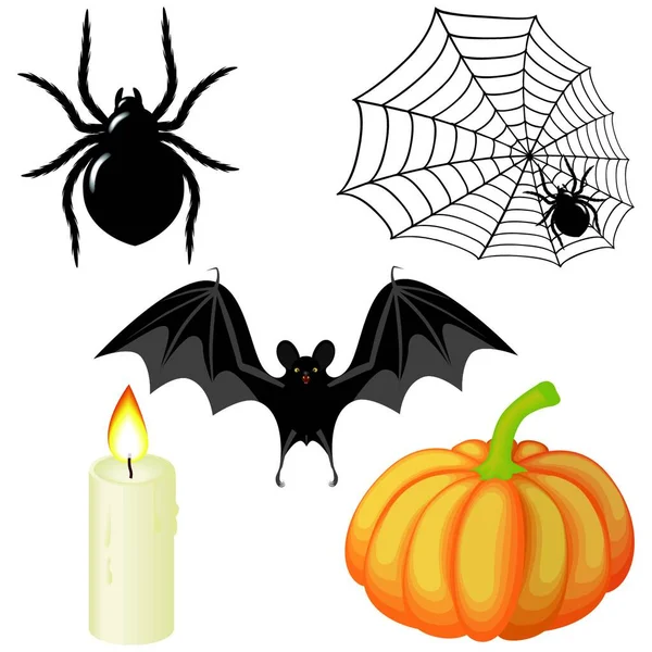 Éléments Halloween Pour Décorer Une Araignée Une Toile Une Bougie — Image vectorielle