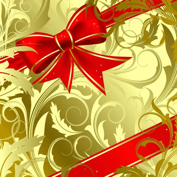 Arco Rojo Navidad Sobre Fondo Dorado — Vector de stock