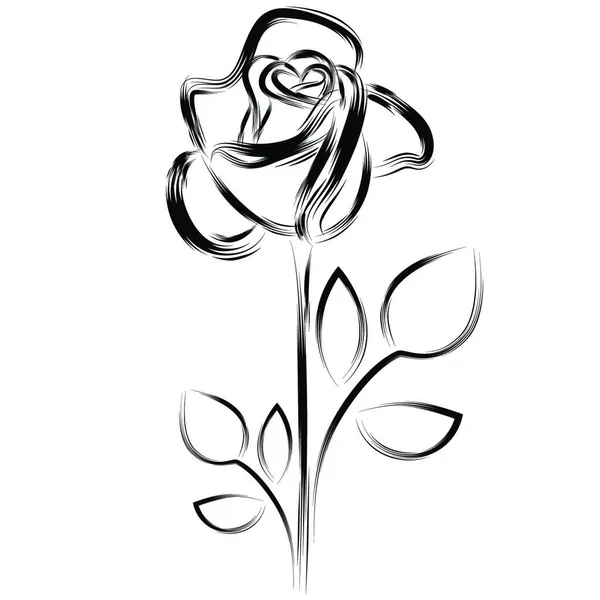 Чорний Силует Троянди Білому Тлі — стоковий вектор