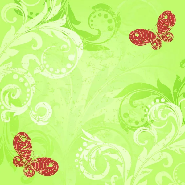 Fondo Verde Con Planta Elegancia Con Remolinos — Vector de stock