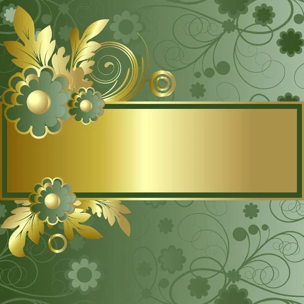 Fondo Con Flores Verdes Abstractas Hojas Oro — Vector de stock