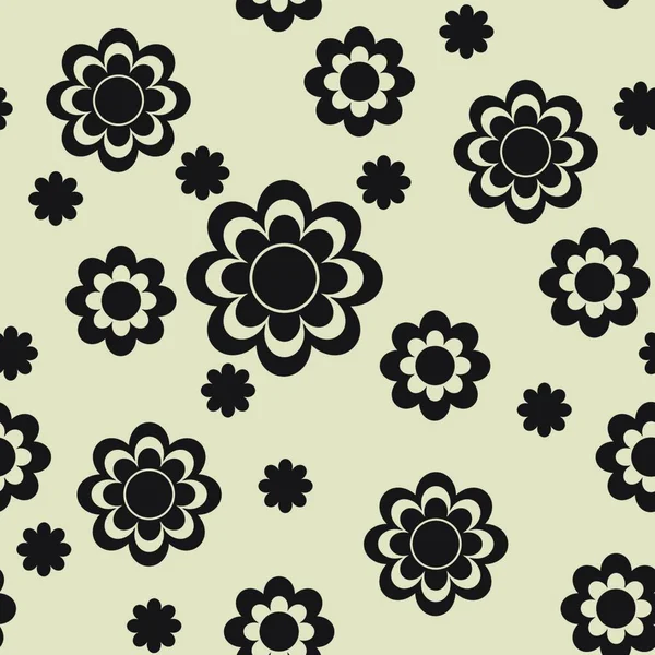 Seamless Pattern Black Abstract Flowers Beige Background Can Repeated Scaled — Stock Vector