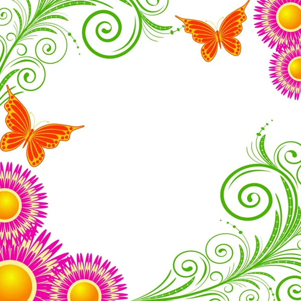 Ilustración Vectorial Patrón Floral Con Mariposas — Vector de stock