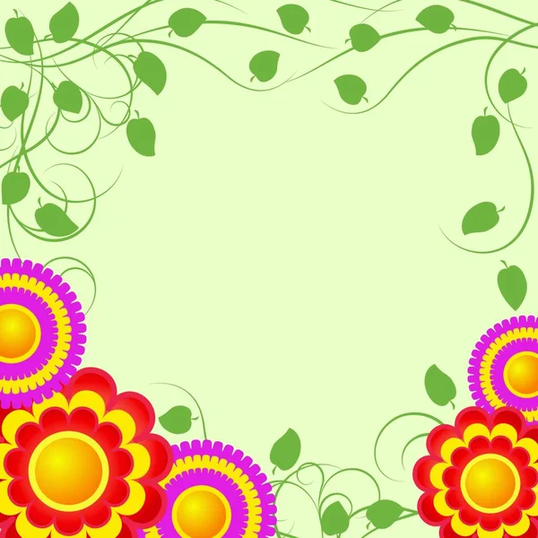 Fondo Con Flores Rojas Abstractas Ramas Verdes — Vector de stock