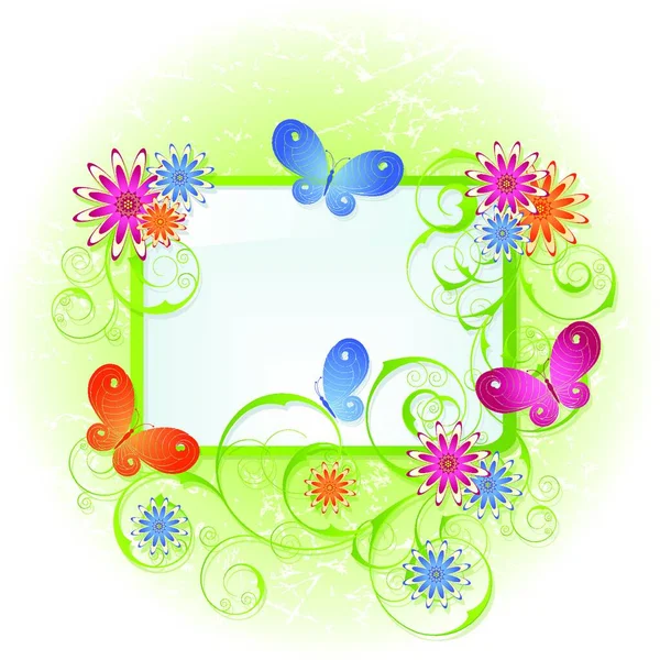 Jarní Zelené Pozadí Květinami Motýly — Stockový vektor