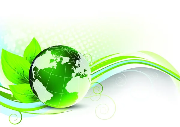 Concept Ondulé Vert Avec Globe Feuilles — Image vectorielle