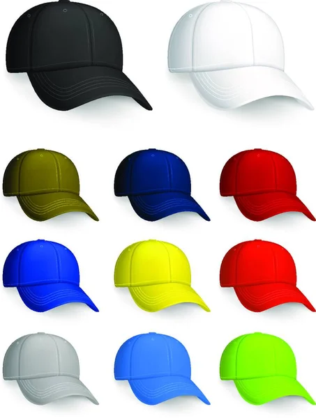 Ensemble Casquettes Baseball Isolées Sur Blanc — Image vectorielle