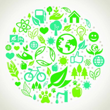 Vector ecology concept - round design element made from icons and signs clipart