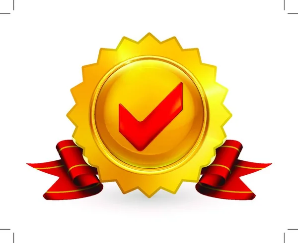 Emblema Oro Con Marca Verificación Eps10 — Vector de stock