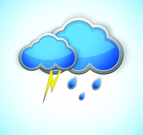 Väder Ikon Med Regn Droppar Och Blixtar — Stock vektor