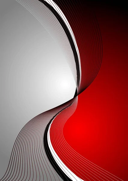流れるようなラインとコピー領域の抽象的な赤と銀の背景 — ストックベクタ