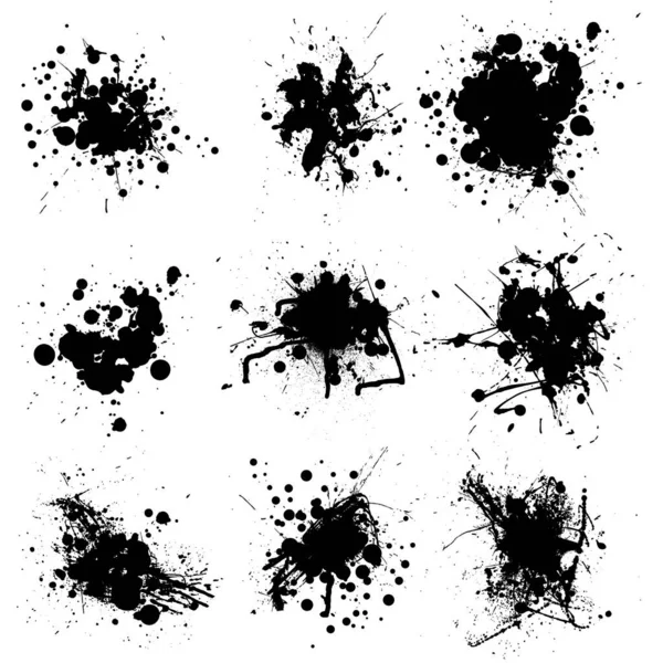 Collection Nine Small Ink Splats Black — Stock Vector