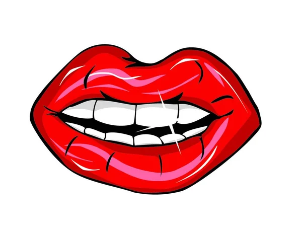 Merah Bibir Glamor Latar Belakang Putih - Stok Vektor