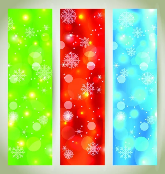 Illustration Set Julskinande Banderoller Med Snöflingor Vektor — Stock vektor