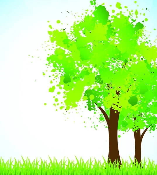Spring Background Tree Grass Bright Illustraiton — Stock Vector