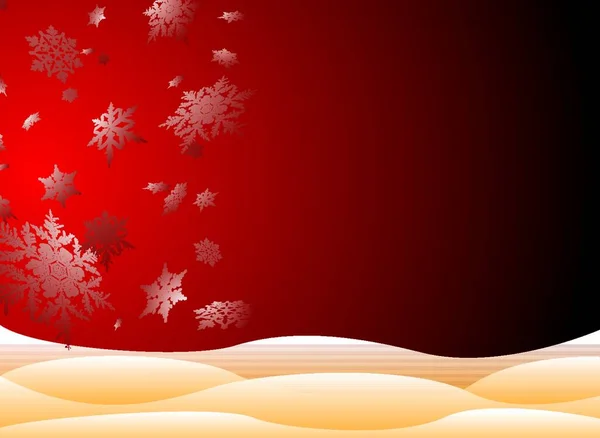 Christmas Scene Large Snowflakes Drifting Snow Banks Red Black Gradient — Stock Vector