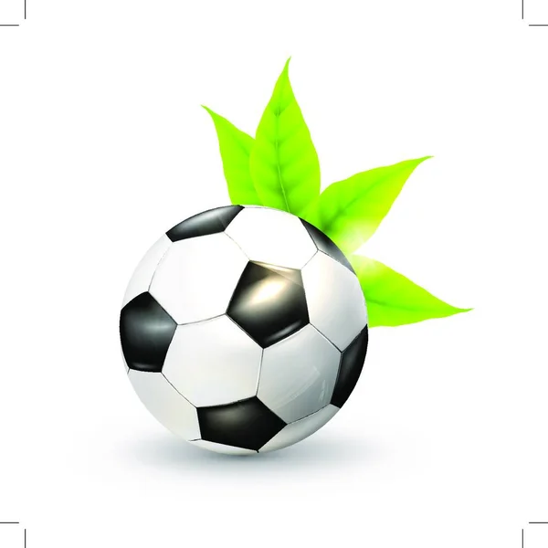 Pelota Fútbol Hojas Verdes — Vector de stock