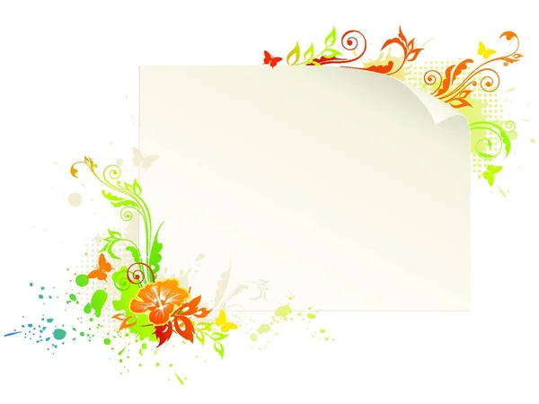 Άδειο Φύλλο Χαρτιού Floral Στολίδι Και Πεταλούδες — Διανυσματικό Αρχείο