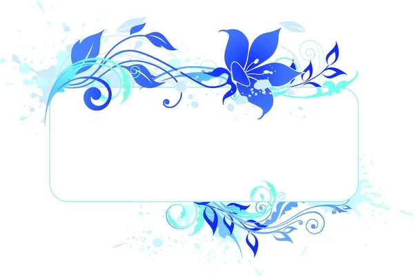 Blaues Vektorbanner Mit Floralem Ornament Und Flecken — Stockvektor