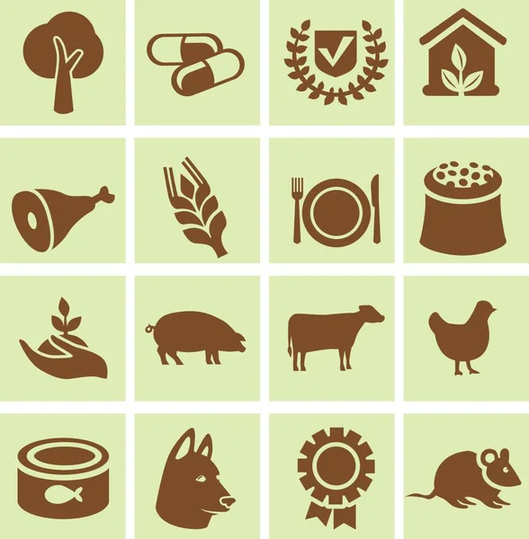 Conjunto Iconos Agrícolas Elementos Diseño Con Signos Animales Plantas — Vector de stock