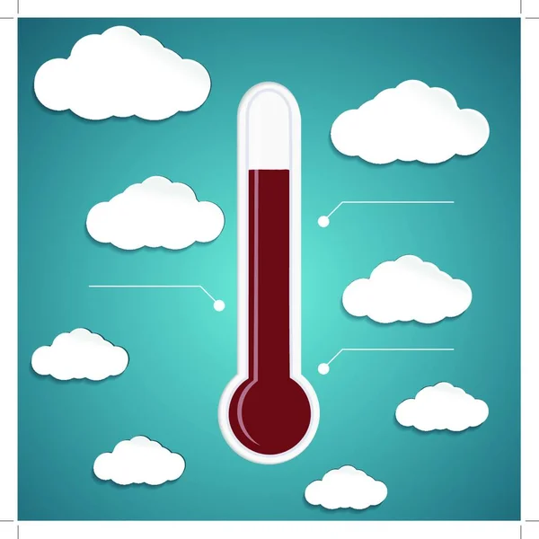 Termometro Astratto Sullo Sfondo Blu Con Nuvole — Vettoriale Stock