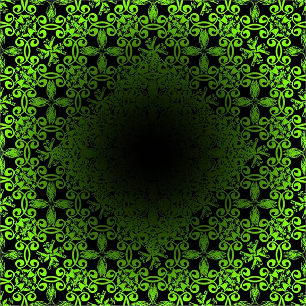 Geïllustreerde Naadloze Abstracte Groene Zwarte Floral Tegel — Stockvector