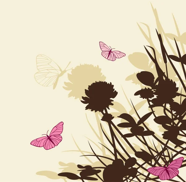 Квітковий Фон Квітами Конюшини Метеликами — стоковий вектор