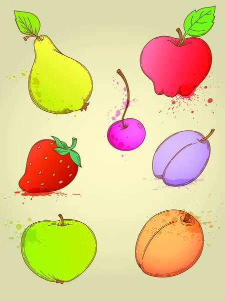 Ensemble Fruits Lumineux Dessinés Main Vectoriels — Image vectorielle
