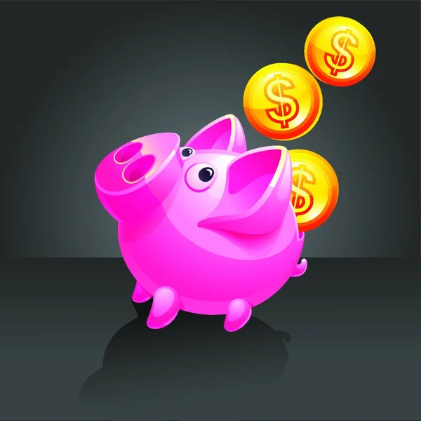 Piggy Bank Falling Money Pig Vector Icon Black Background — Stock Vector