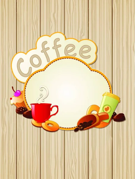 Fondo Vectorial Con Etiqueta Café Taza Galletas — Vector de stock