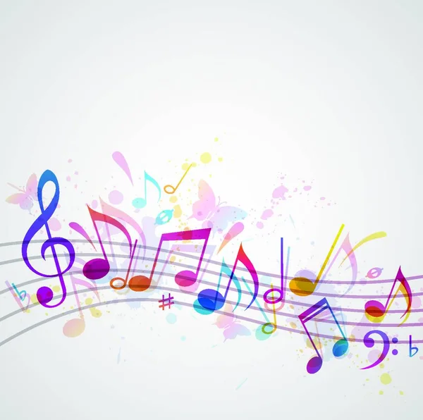 音符と蝶とベクトル音楽の背景 — ストックベクタ