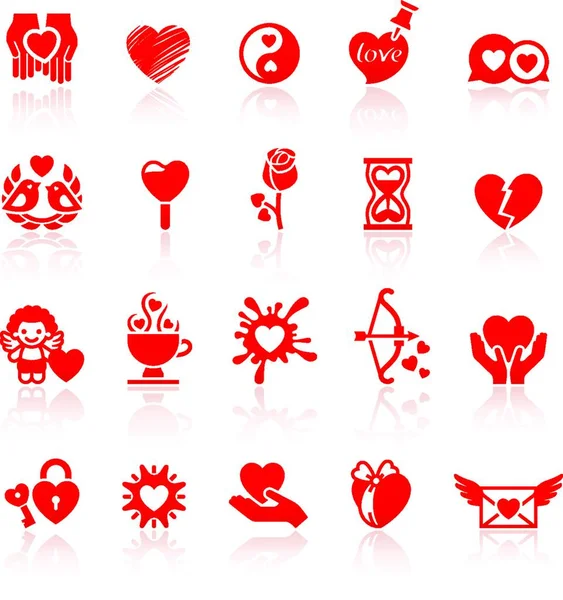 Set Día San Valentín Iconos Rojos Amor Símbolos Románticos — Archivo Imágenes Vectoriales
