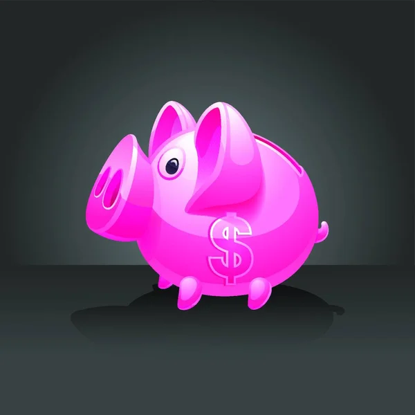 Pink Piggy Bank Dollar Sign Black Background — Stock Vector
