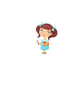 The little schoolgirl in a blue dress on white clipart