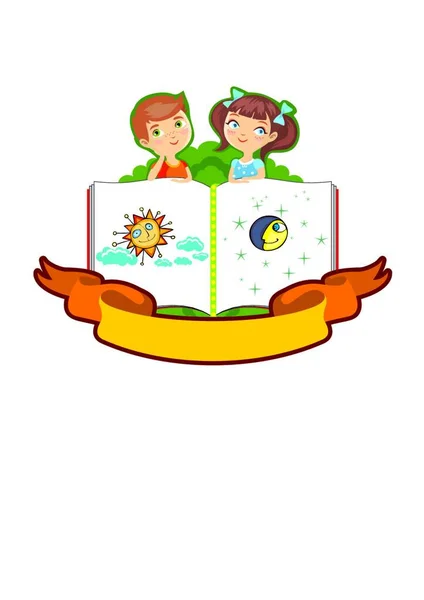 Αγόρι Και Κορίτσι Στο Μεγάλο Βιβλίο — Διανυσματικό Αρχείο