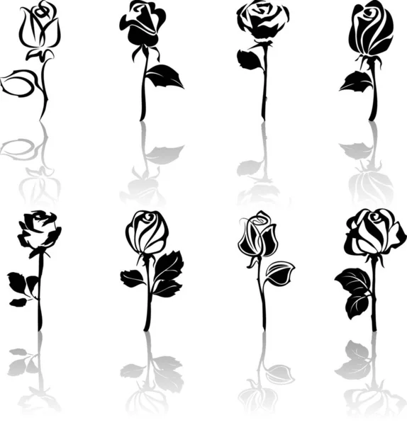 Набір Піктограм Троянд Відображенням — стоковий вектор