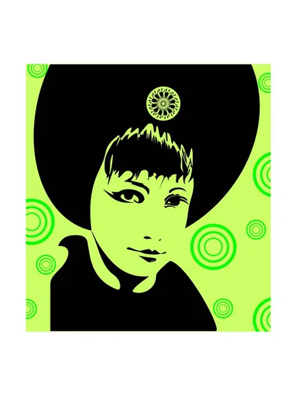 Portrét Dívky Klobouku Zeleném Pozadí — Stockový vektor