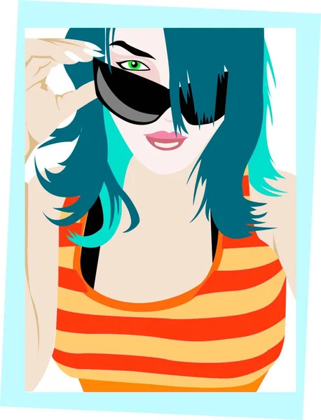 Portrait Belle Fille Lunettes Soleil — Image vectorielle