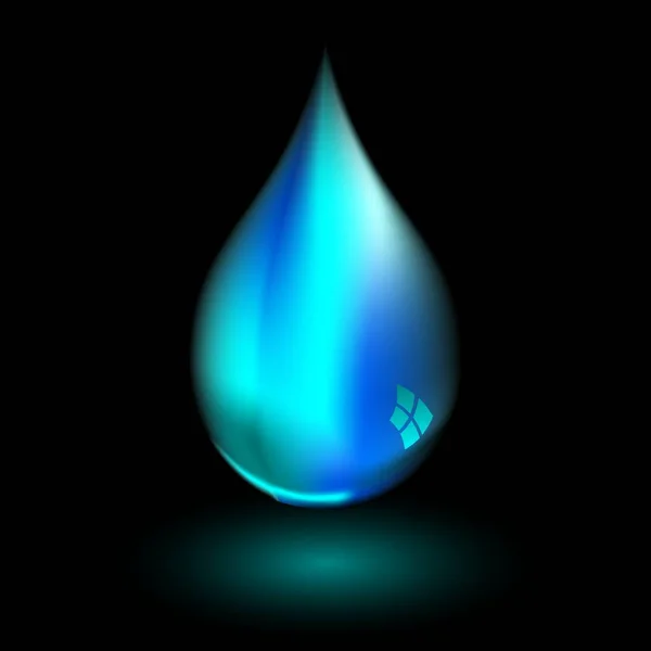 Gota Água Única Com Reflexão Luz Fundo Preto — Vetor de Stock