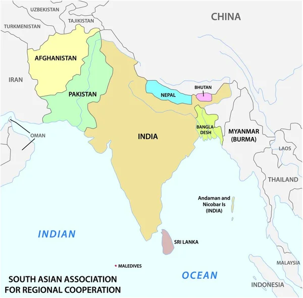 Zuid Aziatische Associatie Voor Regionale Samenwerking Saarc Vector Kaart Azië — Stockvector